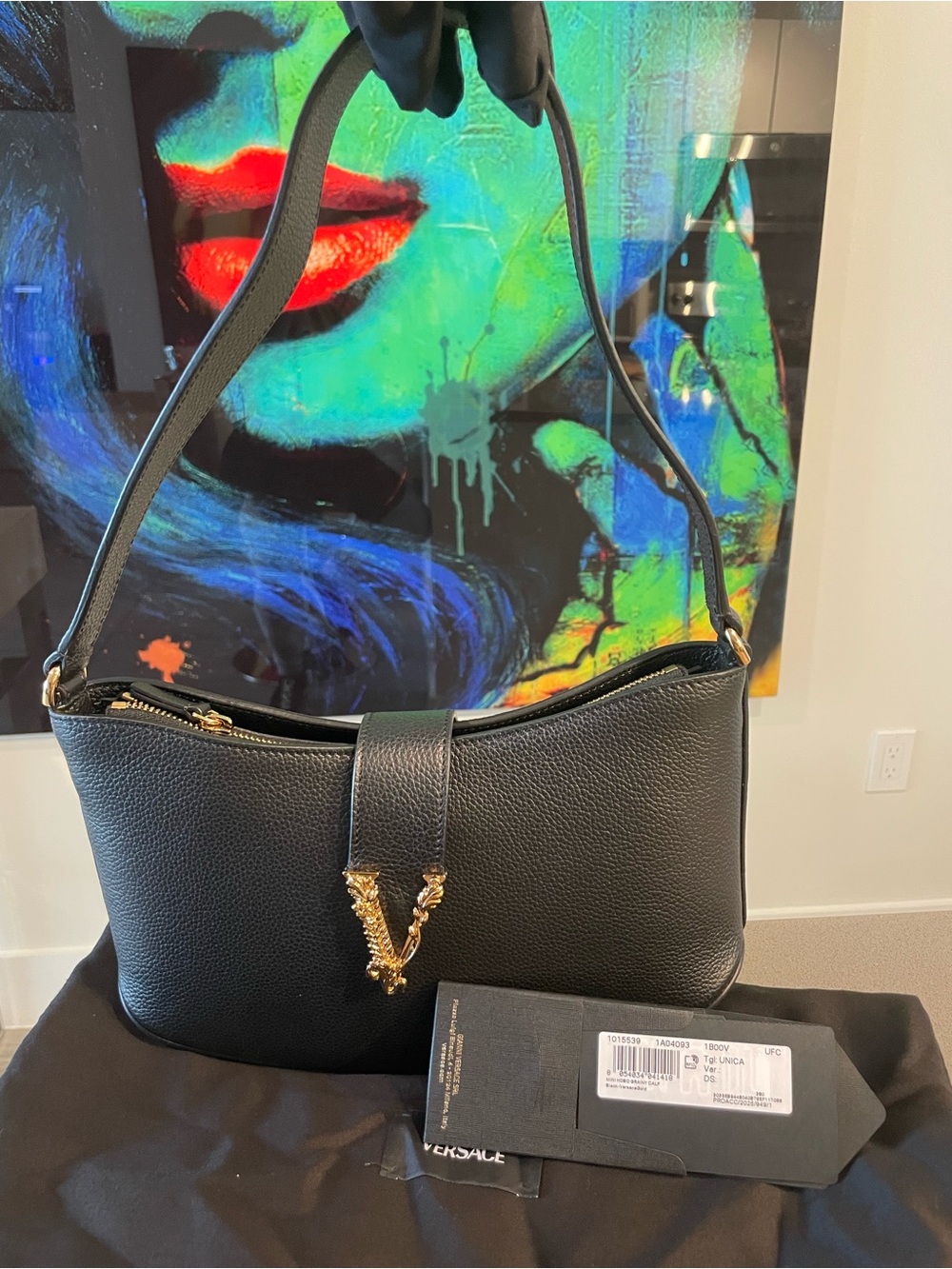 Versace Virtus Hobo Bag Black Grainy $1500 retail